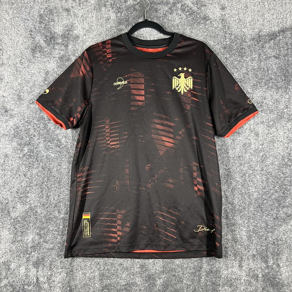 Comma Shirt Mens L Black Graphic Crew Neck Polyester Tagless Football GER